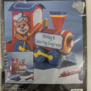 Craft Plastic Canvas Kit Bucilla Train Bear Crayon